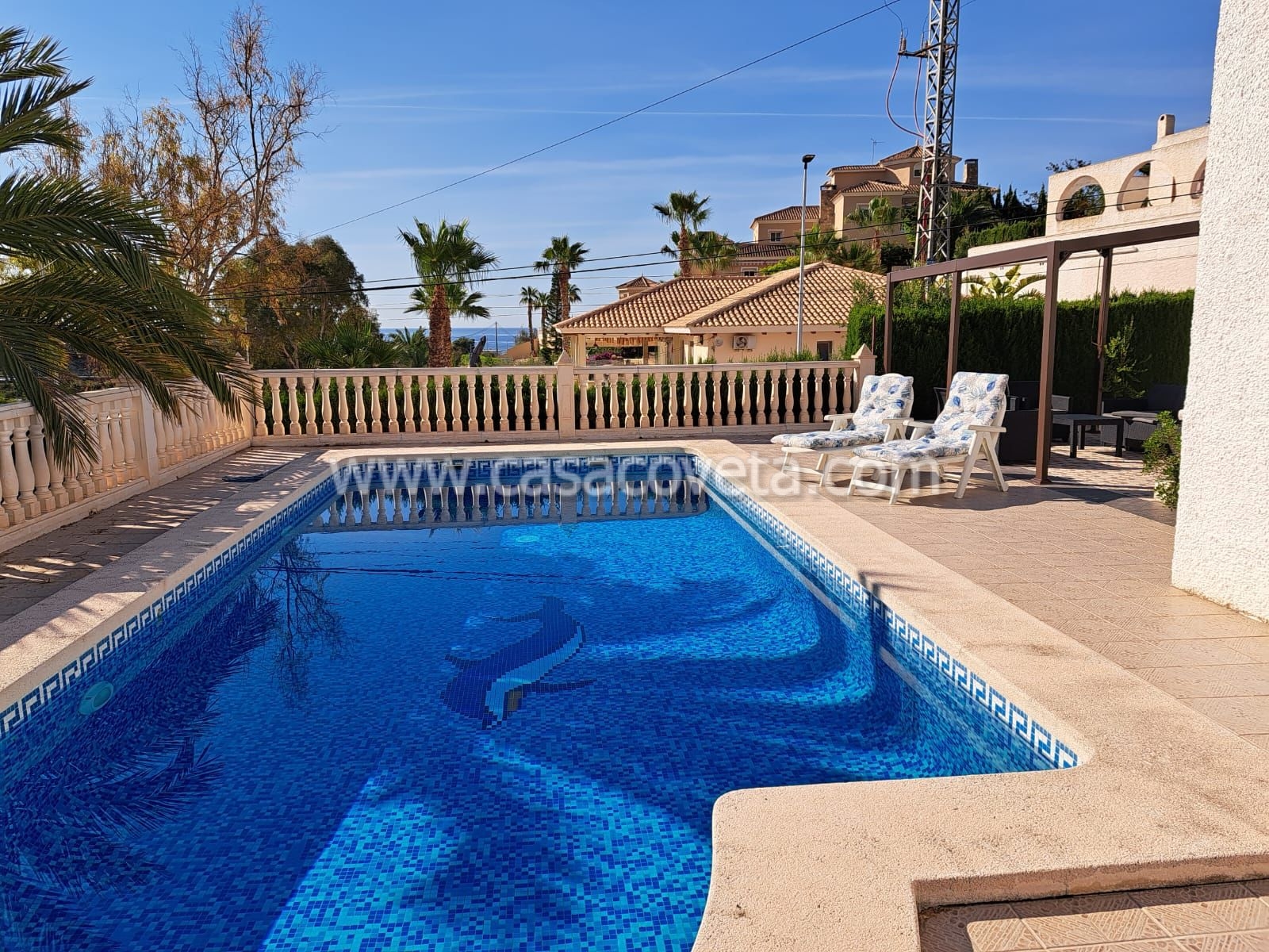 This great villa consists of a private pool, A/A, Wifi,  200 meter from the tram stop. Ref. 592